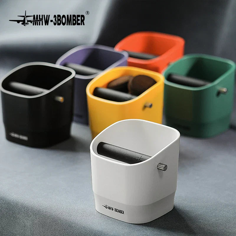 BowLift | 0.9–1.2 l Espresso knock box, detachable knock bar and non-slip base, square coffee grounds waste, barista desktop accessories