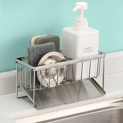 BowLift | SteelNest | Sink organizer made of stainless steel | Sponge & soap holder with drip tray | 21×8.2×10 cm
