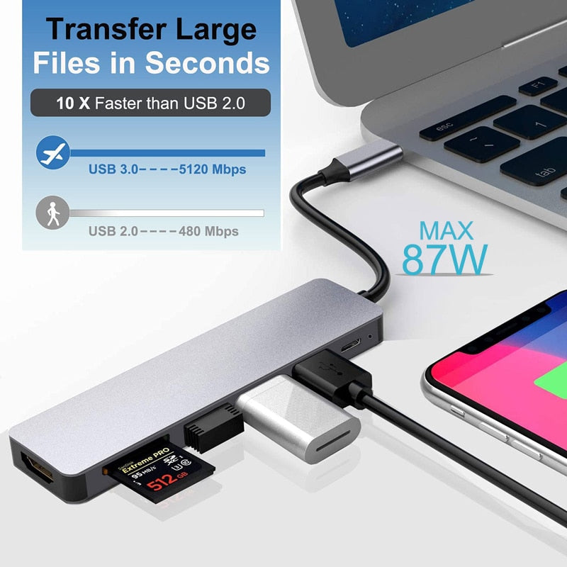 BowLift | Thunderbolt 3 USB-C Hub with HDMI, PD, SD/TF for MacBook Air M1 and iPad Pro