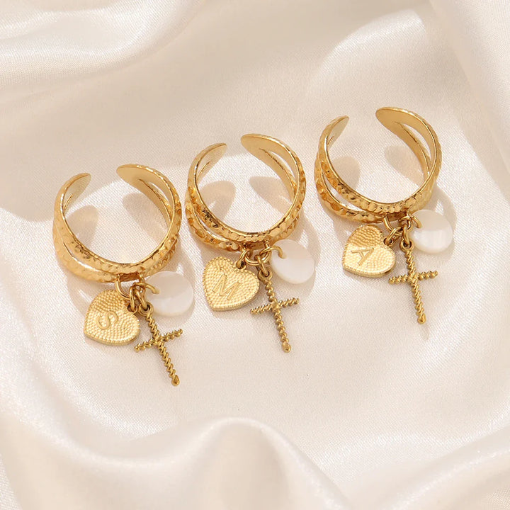 BowLift | Dainty Cross & Heart Initial Ring
