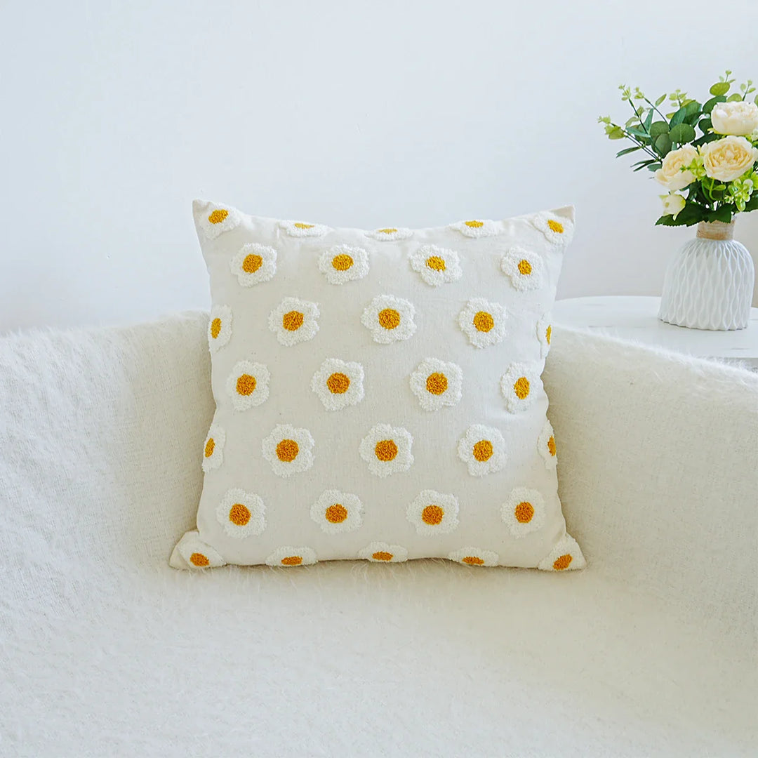 BowLift | Cushion with Embroidered Daisies for Sofa and Living Room Without Filling