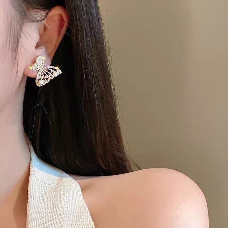 BowLift | Shiny Zircon Korean Style Butterfly Chic Earrings