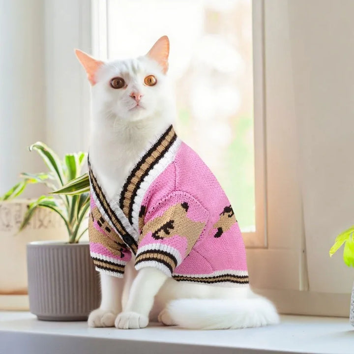 Dog cardigan made of knit warm and striped Bowlift