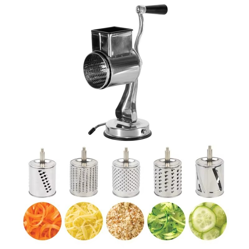 BowLift | Rotary Vegetable Grater with 5 Stainless Steel Blades, Suction Cup Base, Dishwasher Safe