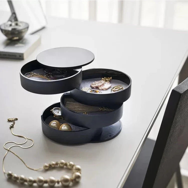 BowLift | Velvira Jewelry Box Rotatable | 5 Levels with Lid | Dustproof & Compact | For Jewelry, Hair Accessories & Makeup