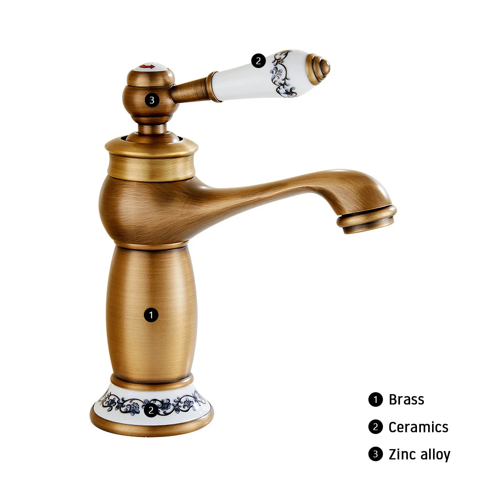 HeritageFlow – Vintage Bronze Faucet with Porcelain Handle Bowlift