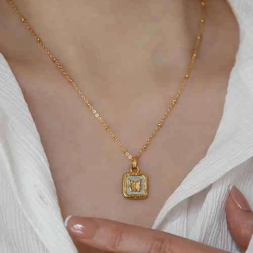 BowLift | Feminine Gold Accented Butterfly Square Pendant Necklace