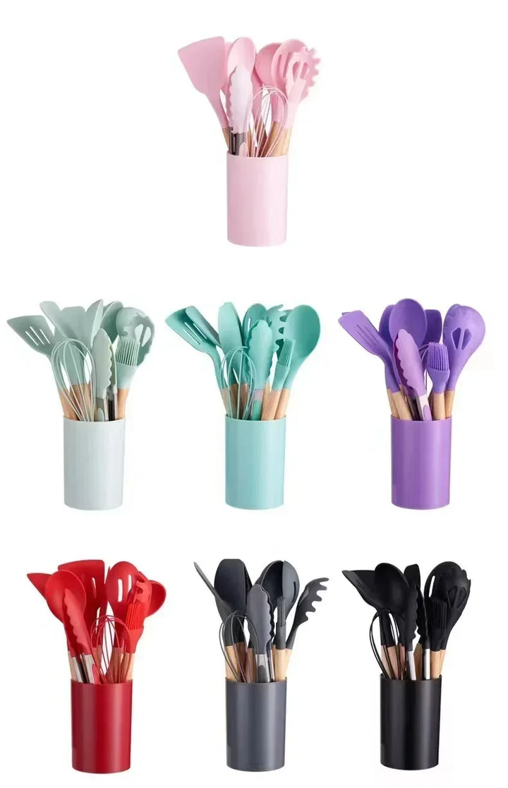 ChefEase – 12-piece Silicone Cooking Utensils Set with Wooden Handles | Bowlift