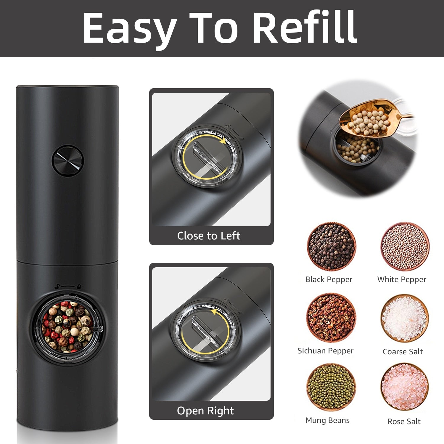 BowLift | Electric automatic pepper and salt mill with LED light and adjustable grind - Perfect for the kitchen or the restaurant