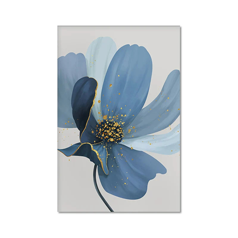 Big Blue Petal Floral Wall Art Fine Art Canvas Prints Modern Botanical Abstract Pictures For Living Room Bedroom Dining Room Art Decor | Bowlift