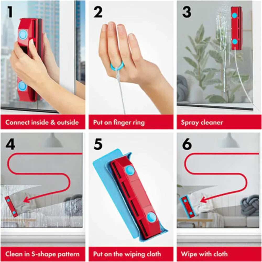 BowLift | ClearGlide Magnetic Window Cleaner | Double-Sided Cleaning | With Microfiber Pads | For Streak-Free Windows