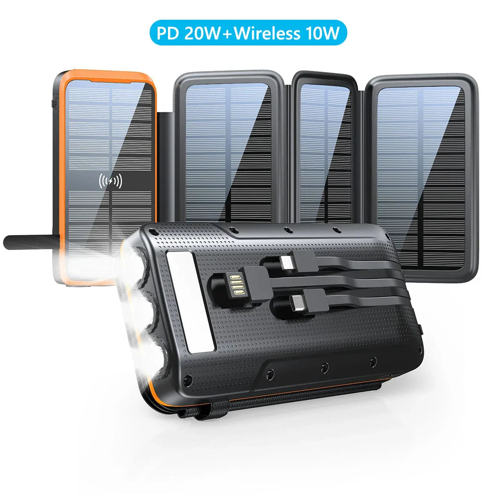 BowLift | Solar Powerbank VoltCore X Pro 43800mAh | 20W Fast Charging | 10W Wireless Charging | Integrated Cables & LED Lamp | Outdoor & Travel