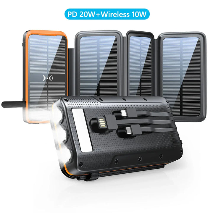 BowLift | Solar Powerbank VoltCore X Pro 43800mAh | 20W Fast Charging | 10W Wireless Charging | Integrated Cables & LED Lamp | Outdoor & Travel
