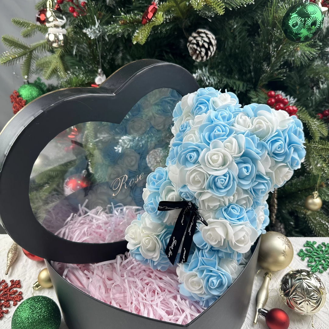 BowLift | 9.8in Artificial Rose Teddy Bear Gift with Display Box - Romantic Anniversary or Valentine's Day Decor