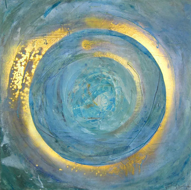 Blue Golden Swirl Circle Wall Art Fine Art Canvas Prints Square Format Abstract Pictures For Living Room Bedroom Home Office Art Decor | Bowlift