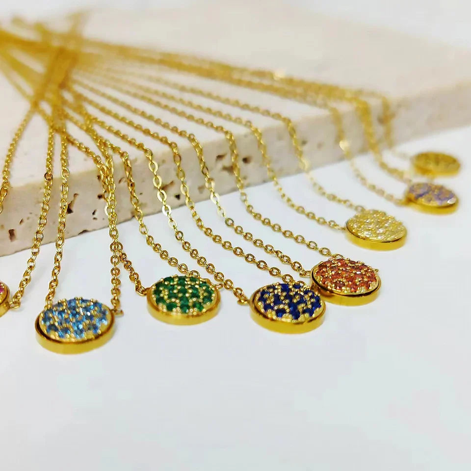 BowLift | Dainty Diamond Speckled Birthstone Circle Necklace