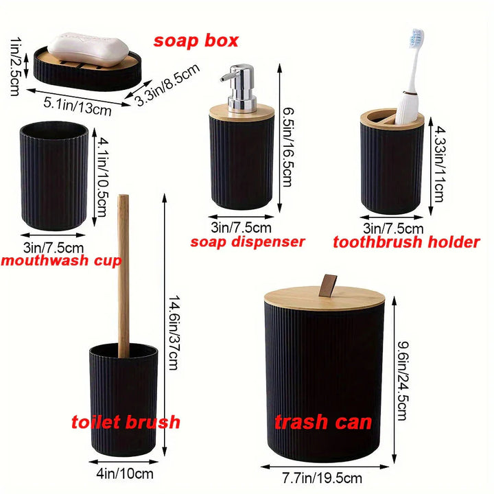 6-piece bathroom set with bamboo accents | Bowlift