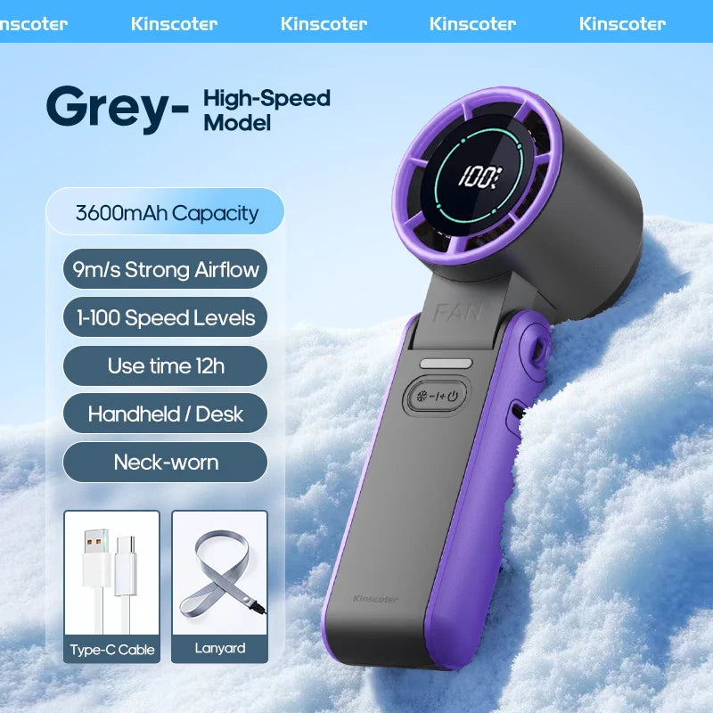 BowLift | CoolityGo Handheld Fan with Ice-Cool Technology | 100 Speed Levels | 3600mAh Battery | Foldable & Ultraleight