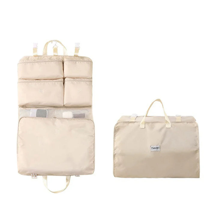 BowLift | Travella 6-in-1 Foldable Travel Storage Bag | Hanging & Portable | Multi Bag for Clothing, Cosmetics & Accessories | Gray/Beige/Pink
