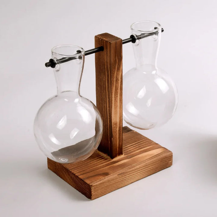 BowLift | Vasoya Glass Vases | 3-Piece Set with Wooden Frame | Scandinavian & Versatile | For Flowers & Hydroponics