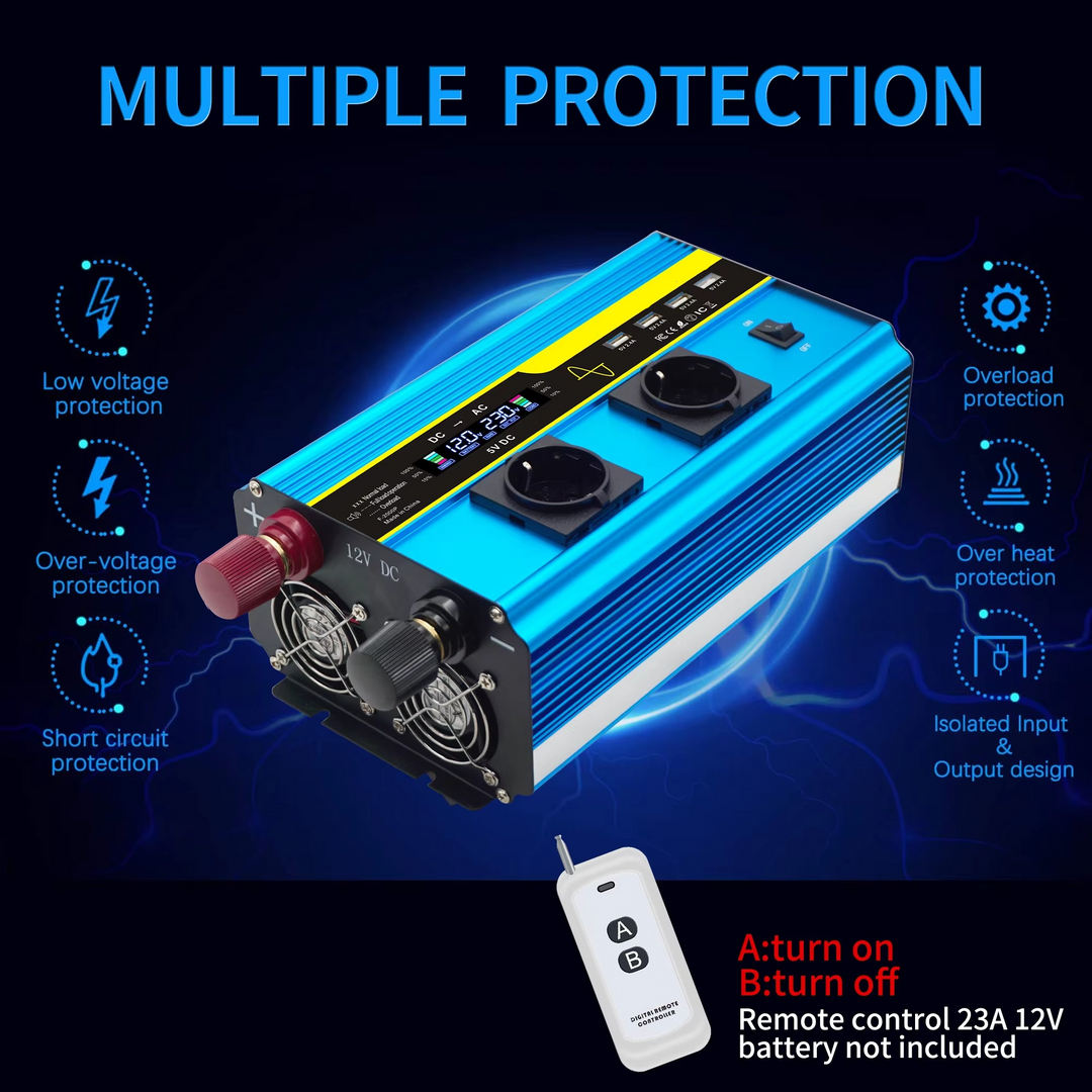 BowLift | 4000W Pure Sine Wave Power Inverter 12V/24V DC to 110V/220V AC Converter for Car and Solar Systems