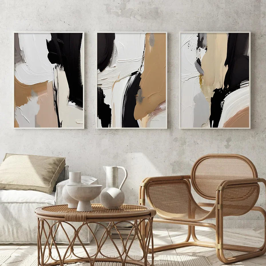 Earthen Contours Abstract Monochrome Fusion Canvas Print Wall Art Pictures For Modern Living Room Bedroom Home Office Decor | Bowlift