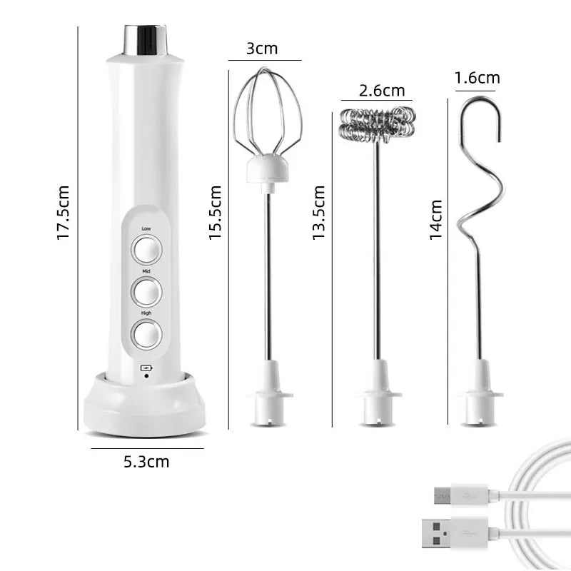 BowLift | 3 In 1 Electric Milk Frother Rechargeable Milk Foam Maker Handheld Frother High Speed Milk Frother Drink Mixer Coffee