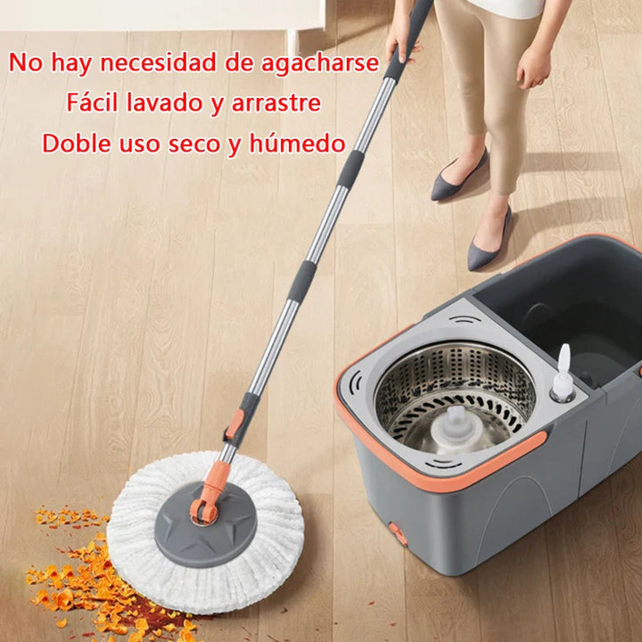 BowLift | Dual chamber mop with double chamber bucket | 138 cm stainless steel handle | 360° swivel head | For tiles, wood & laminate
