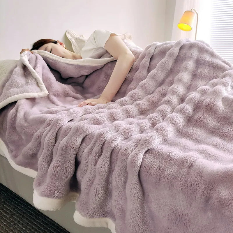 BowLift | Veloura Cozy Blanket | Cozy Blanket Flannel | Rabbit Fur Look | Soft & Skin Friendly | For Sofa, Bed & Travel