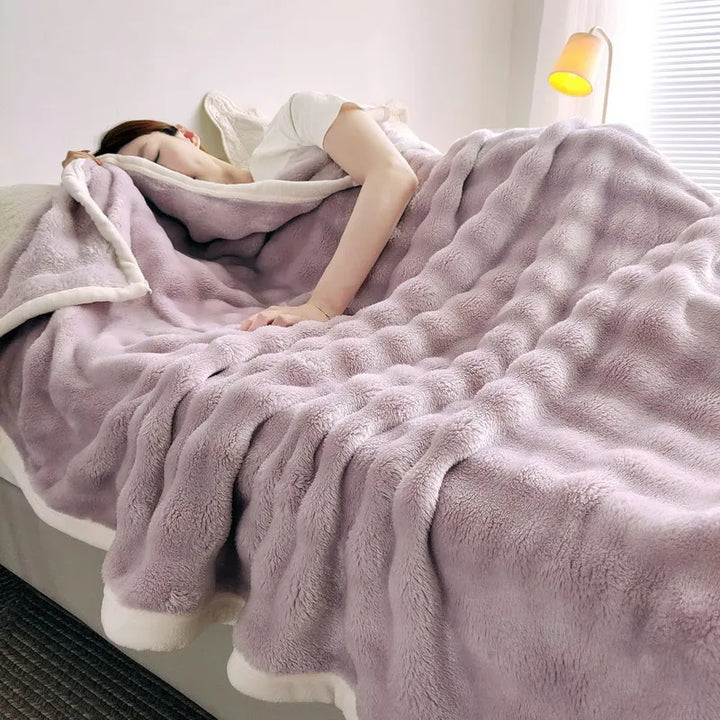 BowLift | Veloura Cozy Blanket | Cozy Blanket Flannel | Rabbit Fur Look | Soft & Skin Friendly | For Sofa, Bed & Travel