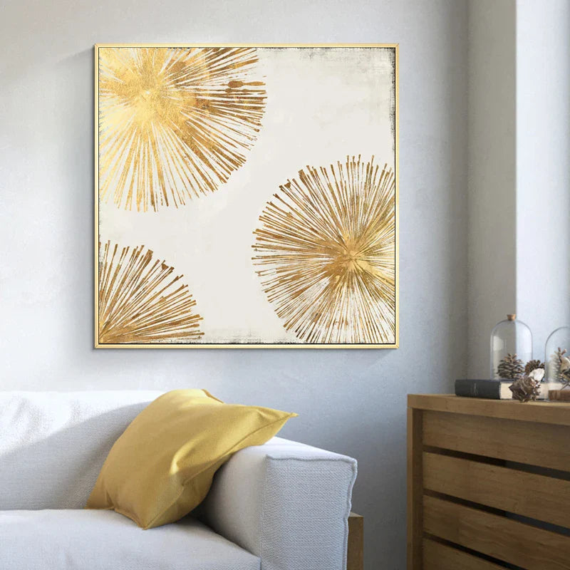Golden Radial Circular Abstract Wall Art Fine Art Canvas Prints Posters Pictures For Living Room Dining Room Bedroom Art Decor | Bowlift