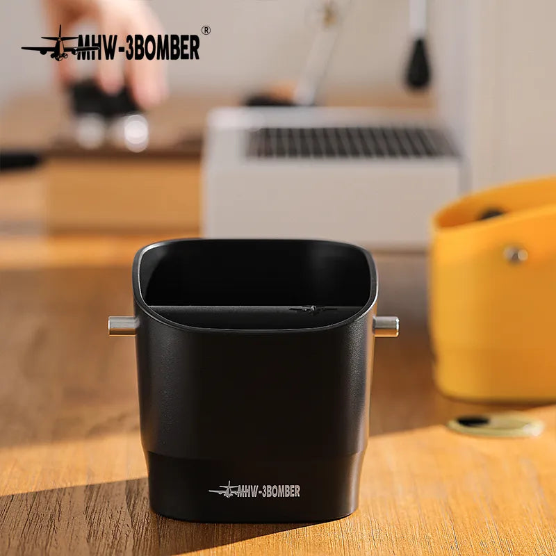 BowLift | 0.9–1.2 l Espresso knock box, detachable knock bar and non-slip base, square coffee grounds waste, barista desktop accessories