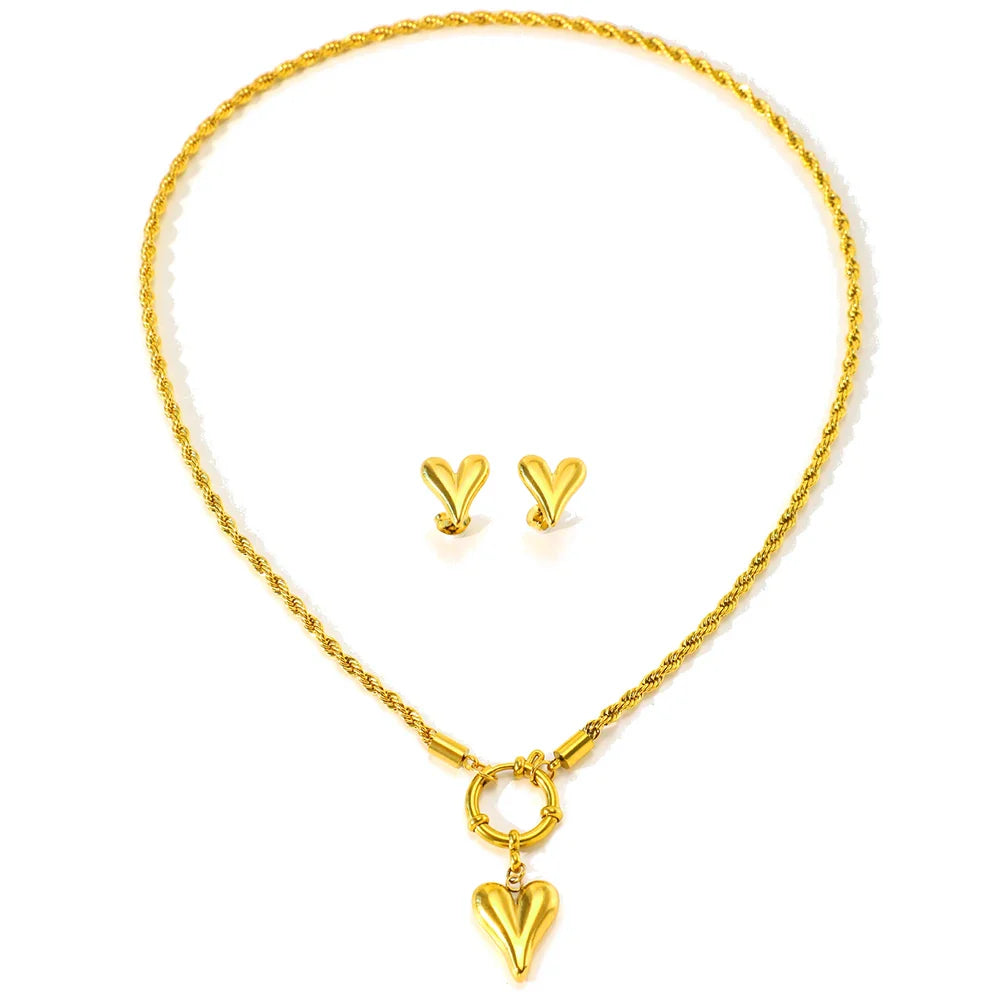 BowLift | Rope Chain Anchor Clasp Heart Necklace and Earring Set