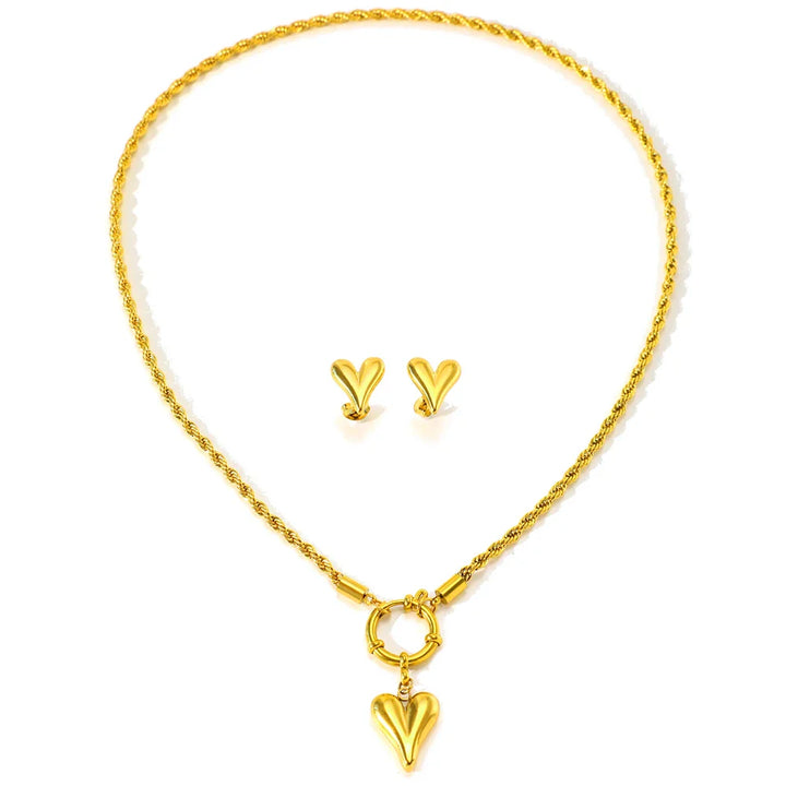 BowLift | Rope Chain Anchor Clasp Heart Necklace and Earring Set