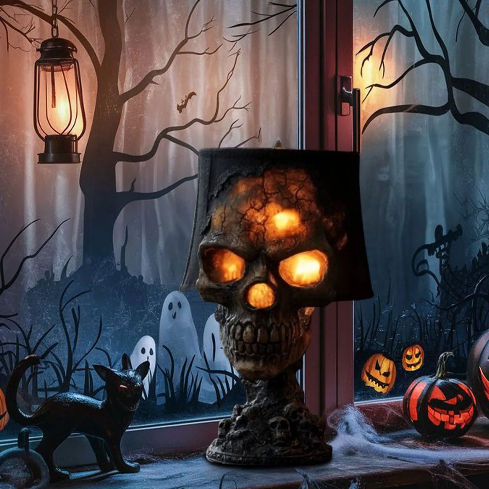 BowLift | Gothic Table Lamp SkullFire | Halloween Skull Decor | LED Ambient Light | 20 x 11 x 11 cm