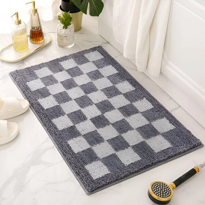 BowLift | Plush Checkered Microfiber Bath Mat Black and White