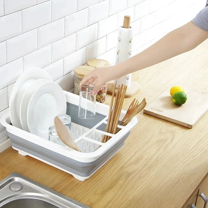 BowLift | TrockniQ Foldable Drying Rack Kitchen | Dish Rack with Water Drain | Space-Saving & Washable | Modern Design Made of Plastic