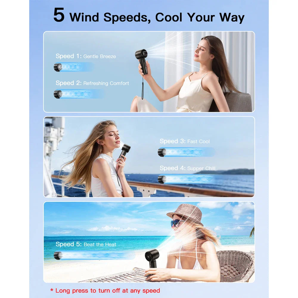 BowLift | Venturox Mini Hand Fan with LED Display | 5-Speed Turbo Fan | 4000mAh Battery | Travel Fan for Beach & Vacation