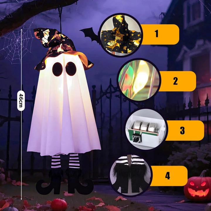 BowLift | Glow Ghost SpookyShine | LED Hanging Ghosts | Halloween Decoration | Indoor & Outdoor | 1/2/3 Pieces
