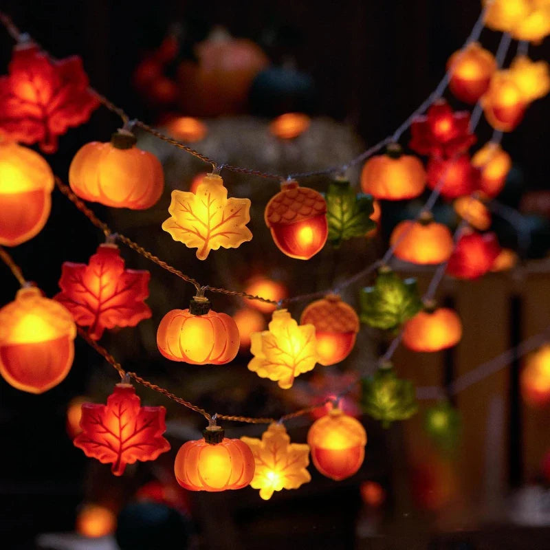 BowLift | GlowHarvest Halloween String Lights | LED Pumpkin & Maple Leaves | 1.5m / 3m | Warm White