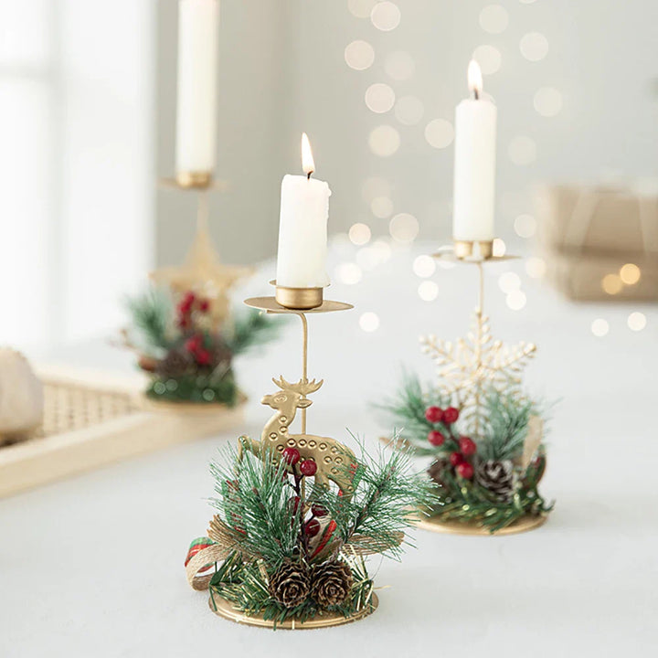 BowLift | Candle Holder LumiNoel | Golden Christmas Candle Holder Made of Iron | Snowflake, Star, Tree & Reindeer | Table Decoration for Christmas & New Year