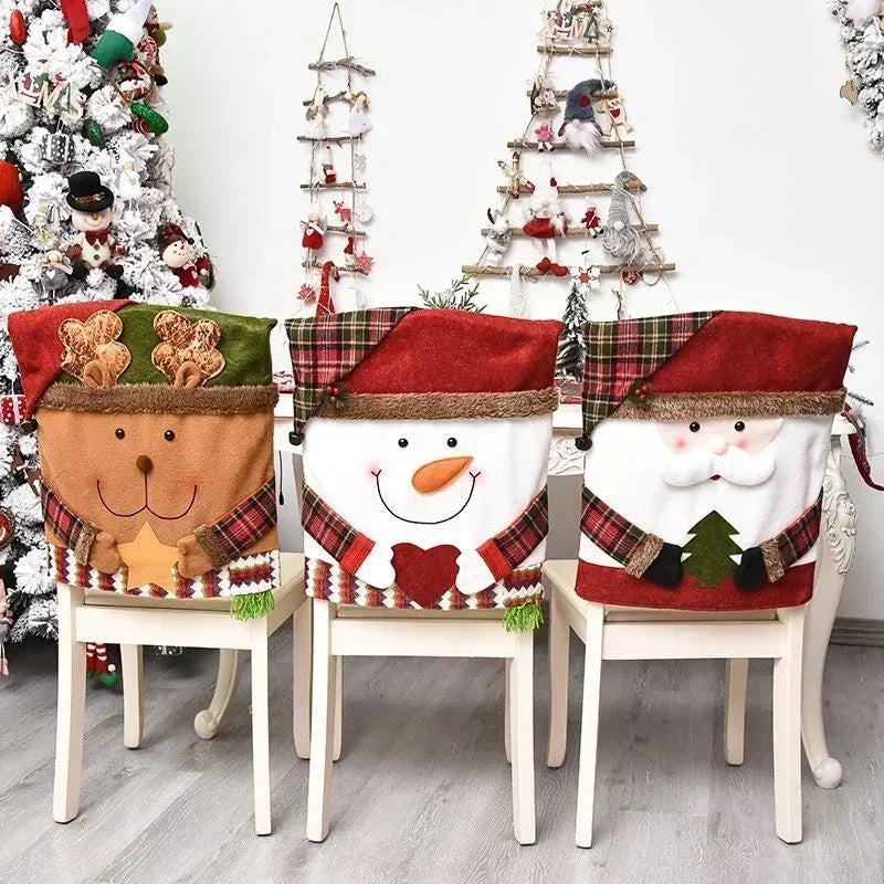 BowLift | Christmas chair cover MerrySeat | Santa, Snowman & Reindeer Design | Fabric chair cover | Reusable decoration for Christmas