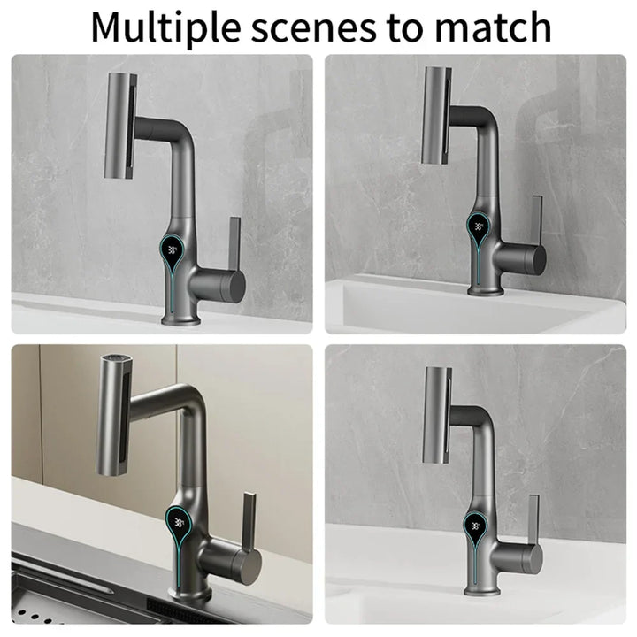 BowLift | Washbasin faucet with waterfall jet digital temperature display and adjustable spray head