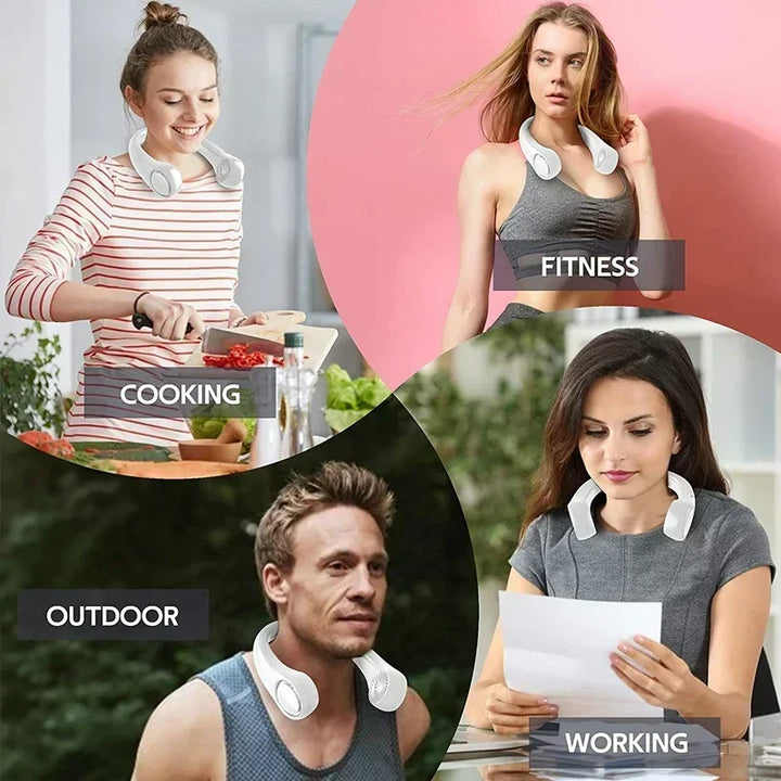 Portable Mini Neck Hanging Fan – Wearable USB Air-Cooled Fan for Summer, Outdoor Sports, Running, Travel, No Blades Design | Bowlift