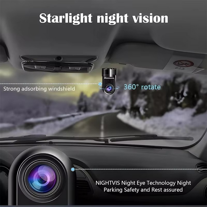 BowLift | 1080P HD 360° Rotating Mini ADAS Dash Camera with 32GB Card, Night Vision, Motion Detection, and 24H Parking Mode