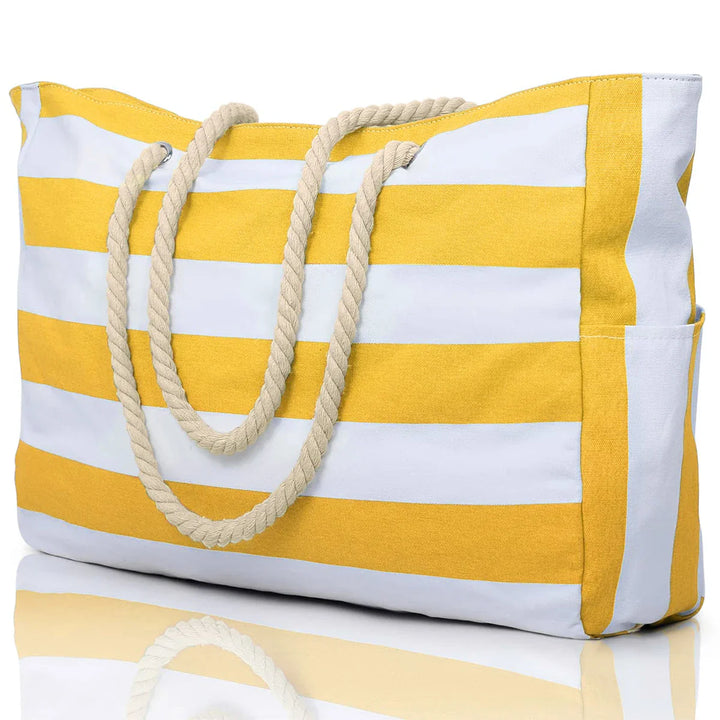 BowLift | Marivalis Striped Beach Bag with Zipper | Foldable & Waterproof | Sand Resistant Canvas | For Travel & Vacation