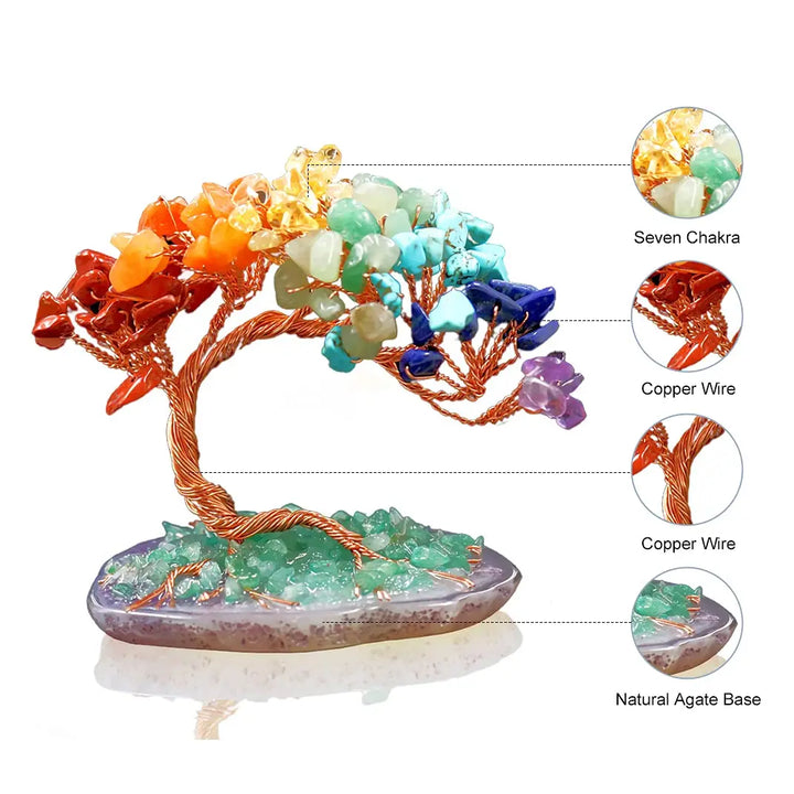 BowLift | Crystal Tree AuroraTree | Natural Gemstones | Agate Base & Copper Wire | Feng Shui Lucky Tree 10 cm