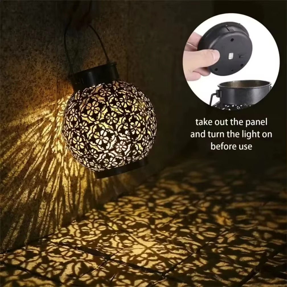 BowLift | Outdoor Solar LED Lantern Light with Hollow Wrought Iron Design for Garden and Yard Decoration