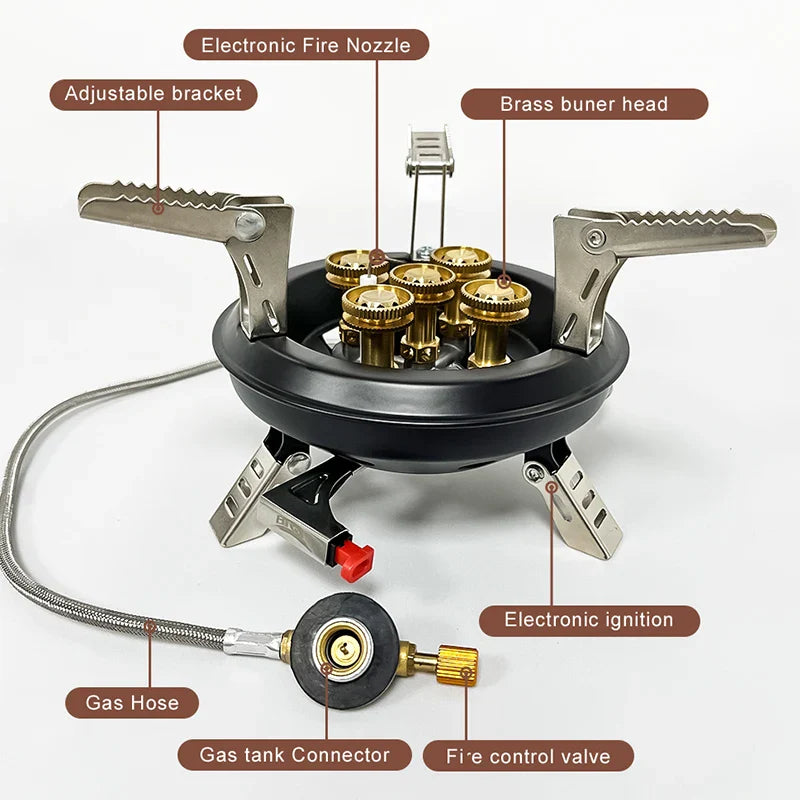 BowLift | Flamurion Camping Gas Stove 16000W with Piezo Ignition | Foldable High-Pressure Gas Burner for Outdoor & Emergencies | For Butane/Propane