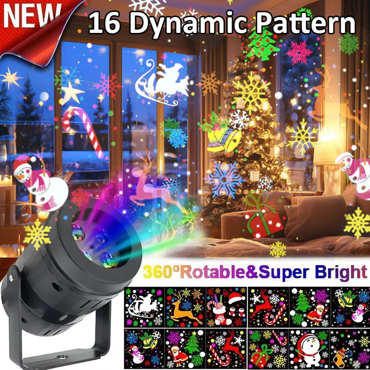 BowLift | LED Christmas Projector SnowMotion | 16 Rotating Patterns | Indoor & Outdoor | Christmas Lighting for Home, Garden & Party